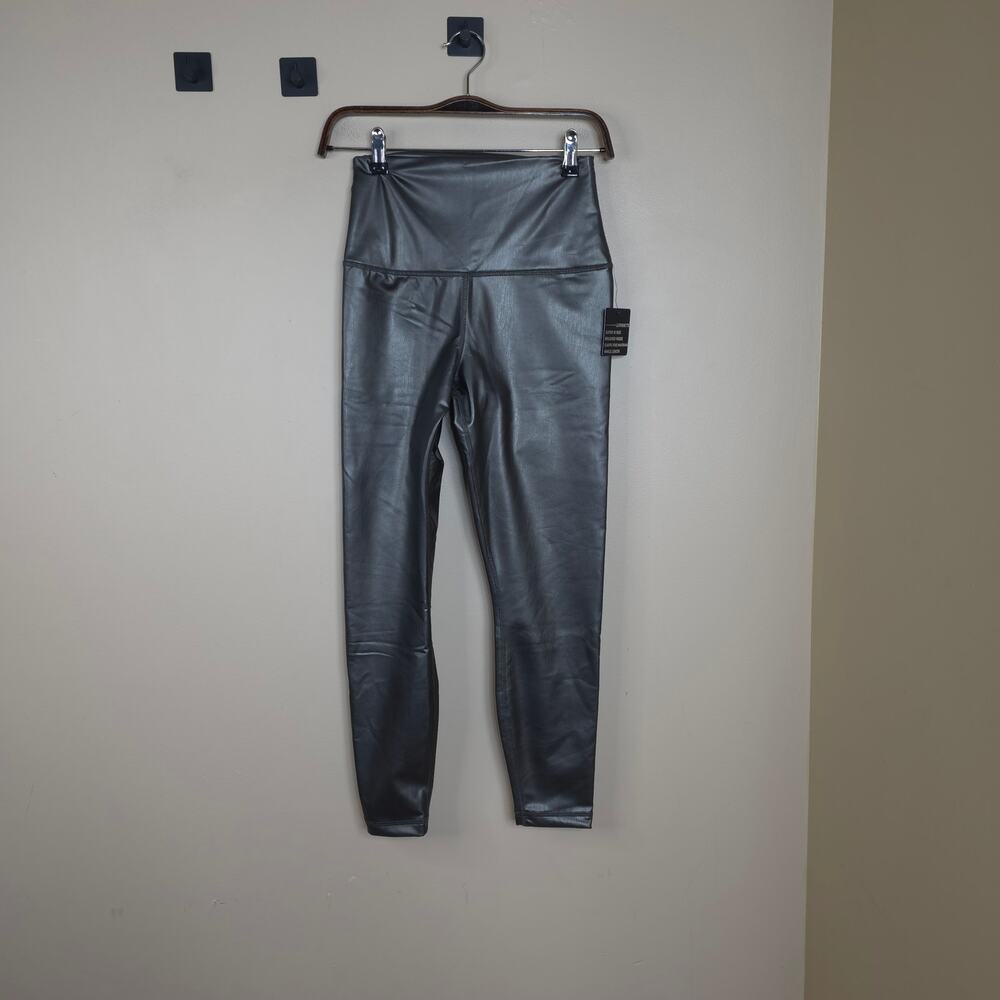 90 Degree By Reflex High Rise Leatherette Leggings in Silver Size M